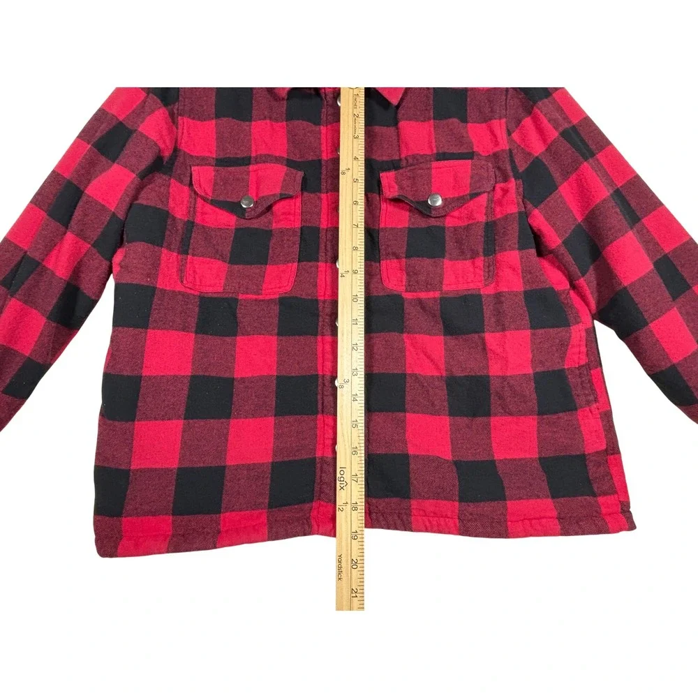 Lucky Brand Red Black Buffalo Plaid Sherpa Lined Shirt Jacket Shacket Mens M‎
